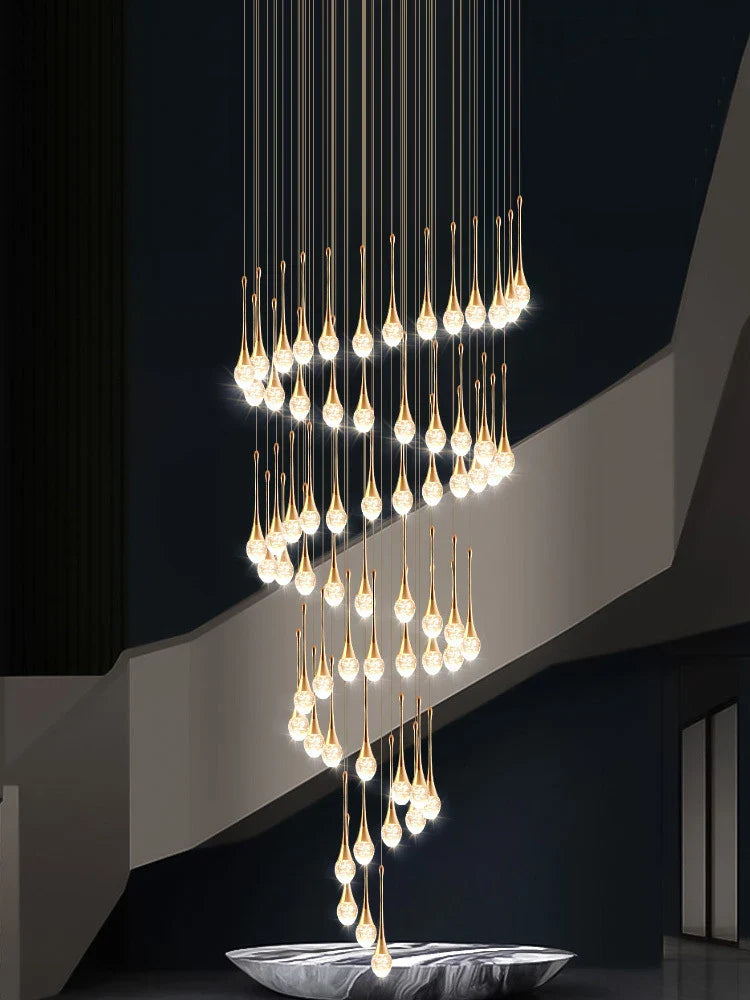 Axyaa Crystal LED Chandelier: Gold Luxury Pendant Lighting for Living Room & Lobby