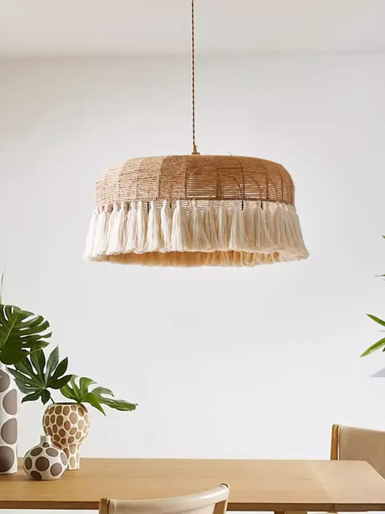 Axyaa Wabi Sabi Hemp Rope Ceiling Chandelier - Rustic Pendant Lighting for Home Decor