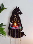 Axyaa Moon Phase Crystal Stone Display Shelf Black Wood Boho Wall Decor