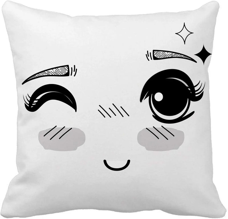 Axyaa Manga Anime Cute Expression Woman Face Pillow Cover 45x45cm Home Decor