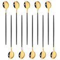 Axyaa Long Handle Mirror Ice Spoon Set - 10Pcs Stainless Steel Flatware & Bar Tools