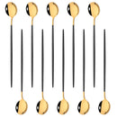 Axyaa Long Handle Mirror Ice Spoon Set - 10Pcs Stainless Steel Flatware & Bar Tools
