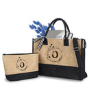Axyaa Trendy Letter Print Jute Tote Bag Set, Large Waterproof Zipper Shoulder Bag