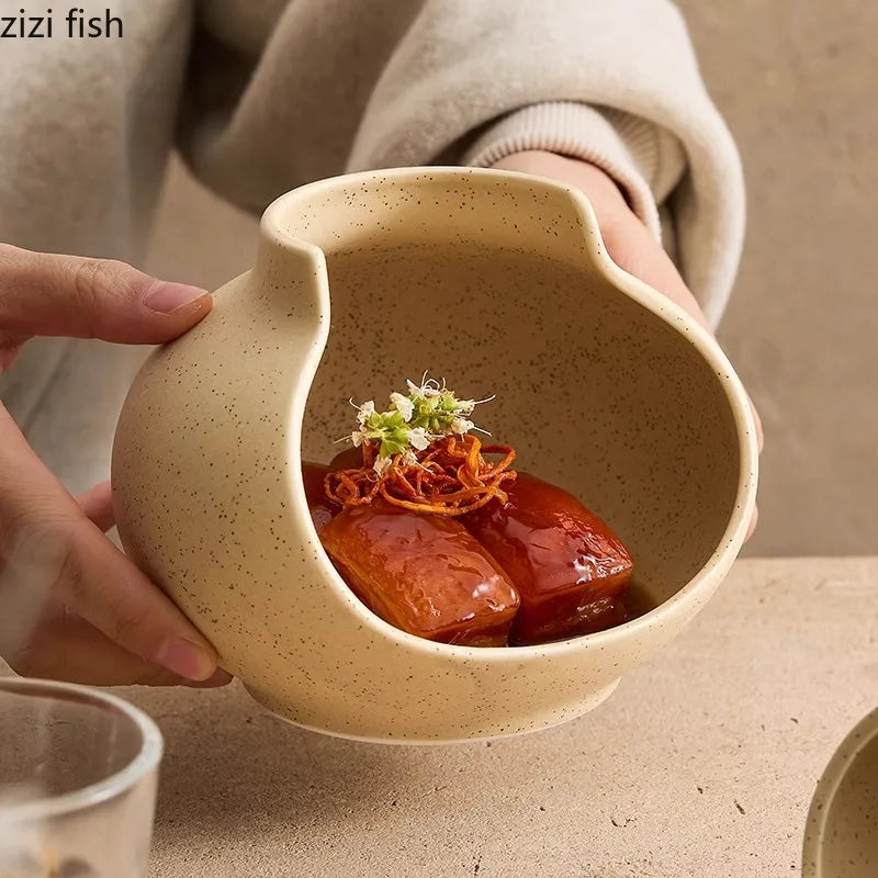 Axya Ceramic Irregular Vase Dinner Plate for Molecular Cuisine and Specialty Dining