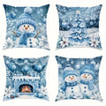 Axyaa Winter Christmas Pillow Cover - Snowman, Tree & Fireplace Design