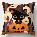 Axyaa Black Cat Pumpkin Halloween Pillow Cover - Sofa Bedroom Car Decor