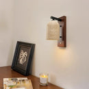 Axyaa Yellow Cave Stone Bedside Wall Lamp in Walnut for Wabi Sabi Style