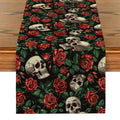 Axyaa Skull Rose Table Runner: Washable, Indoor Outdoor Dining Decoration
