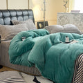 Axyaa Flannel Plush Bedding Set: Duvet Cover, Stripe Sheet, Pillowcase - Winter Home Bedlinen