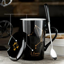 Axyaa Constellations Ceramic Mug Set with Spoon & Lid, 420ml Black Coffee Cup