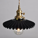Axyaa Retro Ceramic Pendant Light Black White Vintage Hanging Lamp with Brass Socket