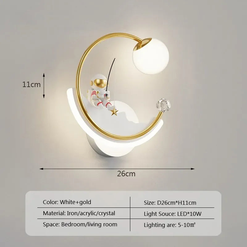 Axyaa Astronaut Star Moon LED Wall Lamps for Children's Room