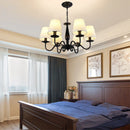 Axyaa Black Iron Chandelier with Fabric Shade, Farmhouse Style for Living Room