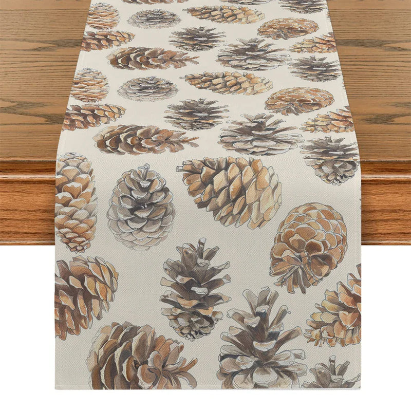 Axyaa Pine Cones Table Runner for Kitchen & Holiday Dining