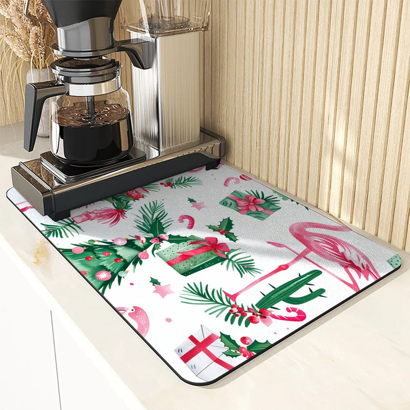 Flamingos Square Dry Mat: Axyaa Absorbent & Anti-slip Cup Drainer