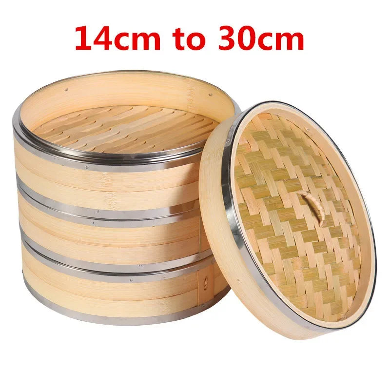 Axya Bamboo Steamer Set for Cooking, 3-Tier Fish Rice Snack Basket & Dumpling Pot