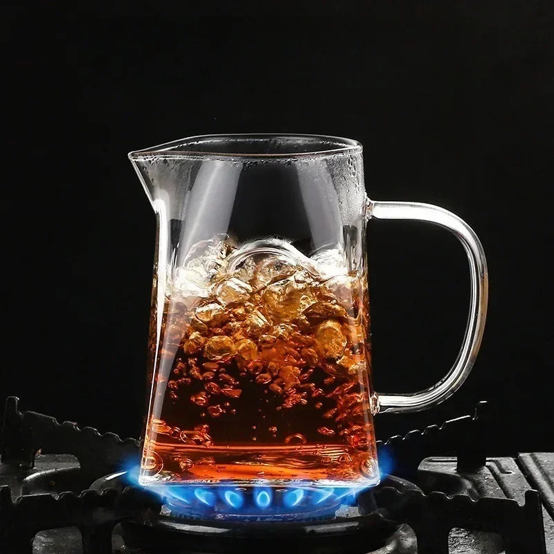 Axyaa Clear Glass Fair Cup with Handle & Strainer for Chinese Tea Brewing