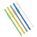 Axyaa Glass Drinking Straw Set with Brush - 4Pcs Smoothies Cocktails Bar Accessories