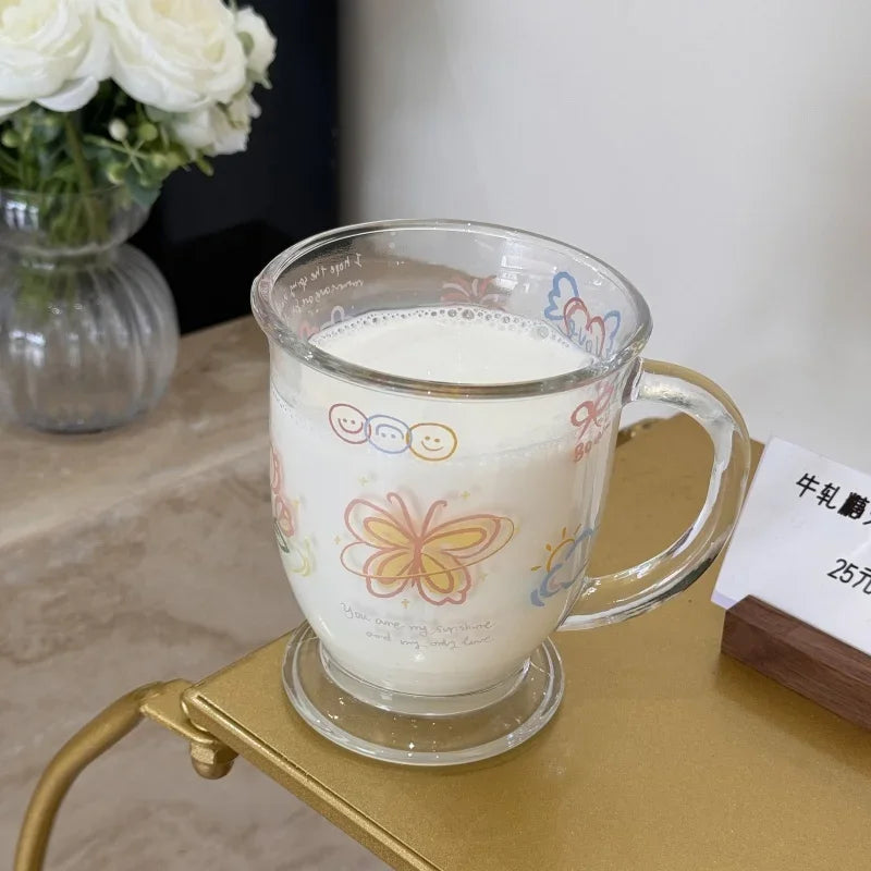 Axyaa Butterfly Glass Juice Mug - Cute Kawaii Design, 400ml, Cold Drink Cup
