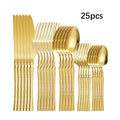 Axyaa 30-Piece Stainless Steel Tableware Set with Golden Waist Design