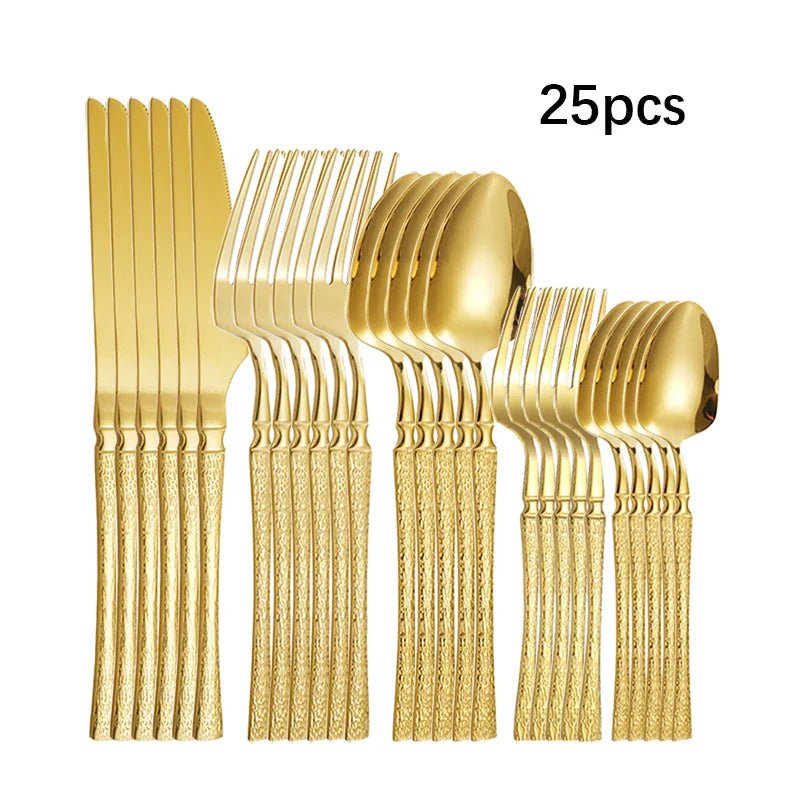 Axyaa 30-Piece Stainless Steel Tableware Set with Golden Waist Design