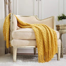 Axyaa Yellow Checked Knitted Throw Blanket: Soft, Cozy, Lightweight