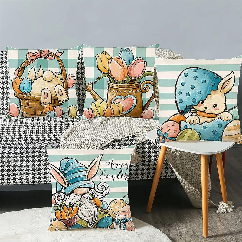 Axyaa Easter Decor Pillow Cover: Dwarf Bunny & Egg Print Farmhouse Sofa Cushion