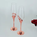 Axyaa Rose Gold High-Footed Champagne Glass Set with Heart-Shaped Diamond Crystal