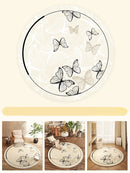 Axyaa Butterfly Pattern Plush Round Carpet for Cream Style Bedroom Decor and Living Room