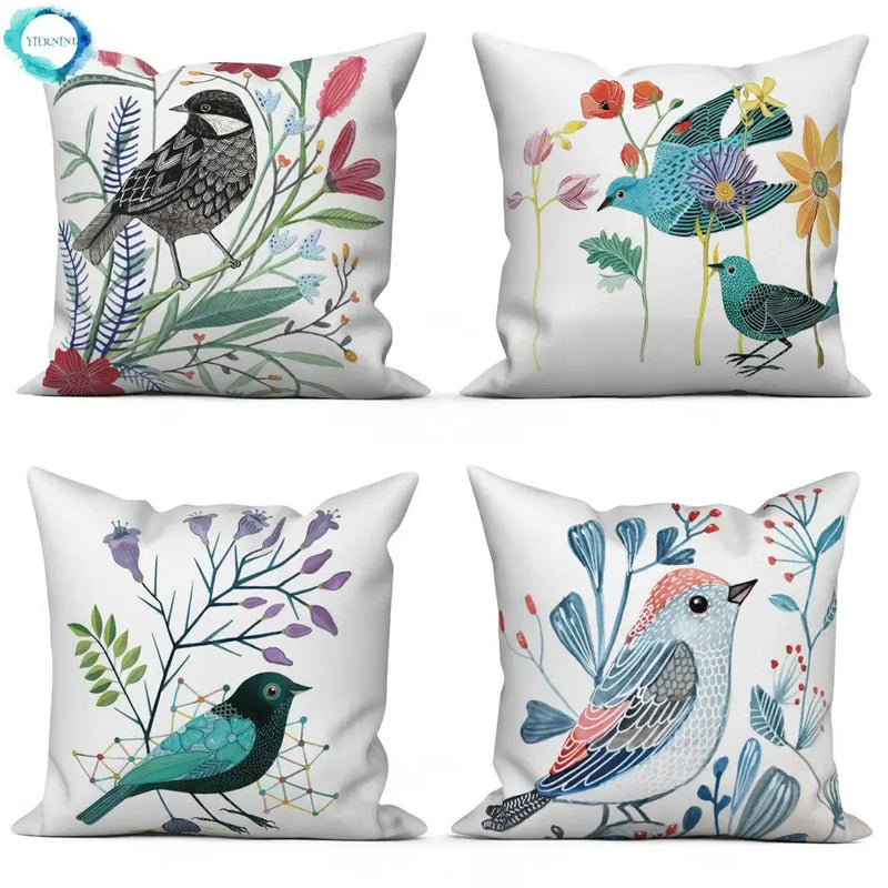 Axyaa Bird Flower Painting Pillow Cover