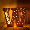 Axyaa Personalized LED Name Wall Decor Night Light with Stars for Family, Couples, Kids - Wooden Lamp