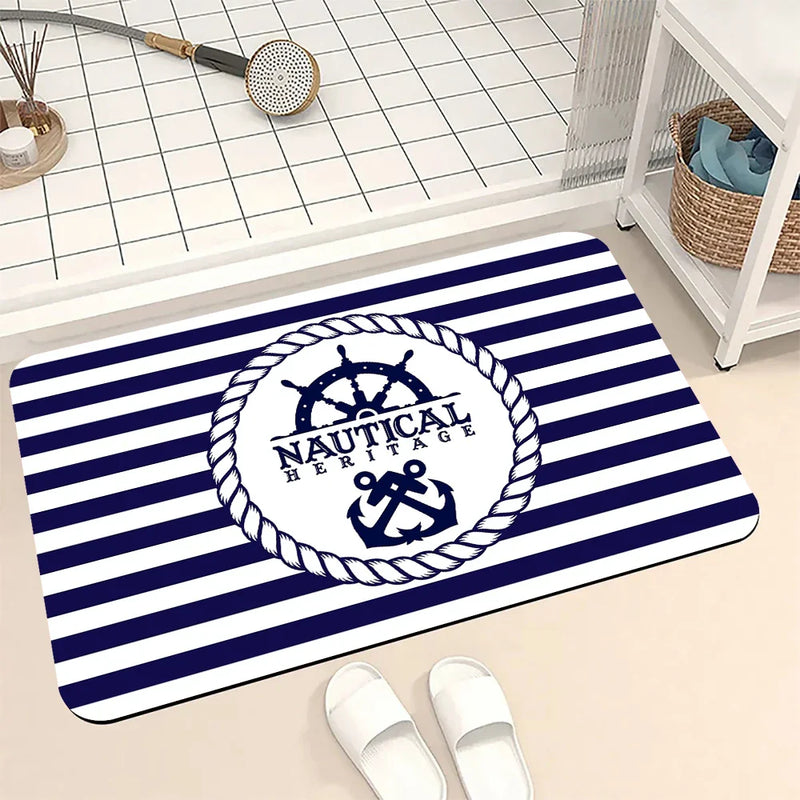 Axyaa Blue Emblem Pattern Diatom Mud Floor Mat: Super Non-Slip & Absorbent