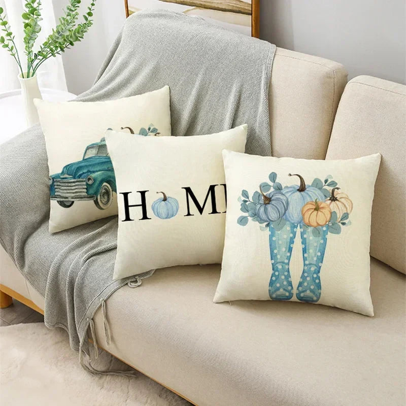 Big Blue Pumpkin Bike White Pillowcase Set for Home Decor - Axyaa