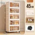 Axyaa 45cm Foldable Plastic Storage Box with Wheels, Multi-Layer Cabinet Organizer