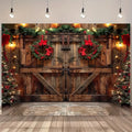 Rustic Farmhouse Wooden Door Christmas Tree Wall Tapestry by Axyaa