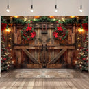 Rustic Farmhouse Wooden Door Christmas Tree Wall Tapestry by Axyaa