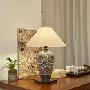 Axyaa Retro Ceramic Floor Lamp with Fabric Lampshade for Bedroom and Living Room Lighting