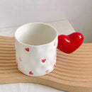 Axyaa Polka Dot Handle Ceramic Mug Set in White & Red, Irregular Design