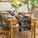 Axyaa Wooden Forest Table Runner: Autumn Scenery River Building Kitchen Dining Decoration