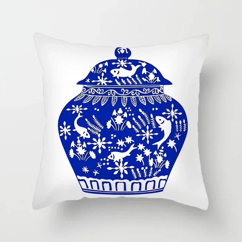 Axyaa Blue Geometric Floral Printed Pillow Case - Soft Cushion Cover