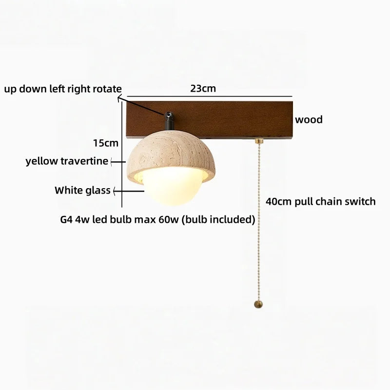 Axyaa White Glass LED Wall Sconce Lamp Yellow Travertine Stone Mirror Light