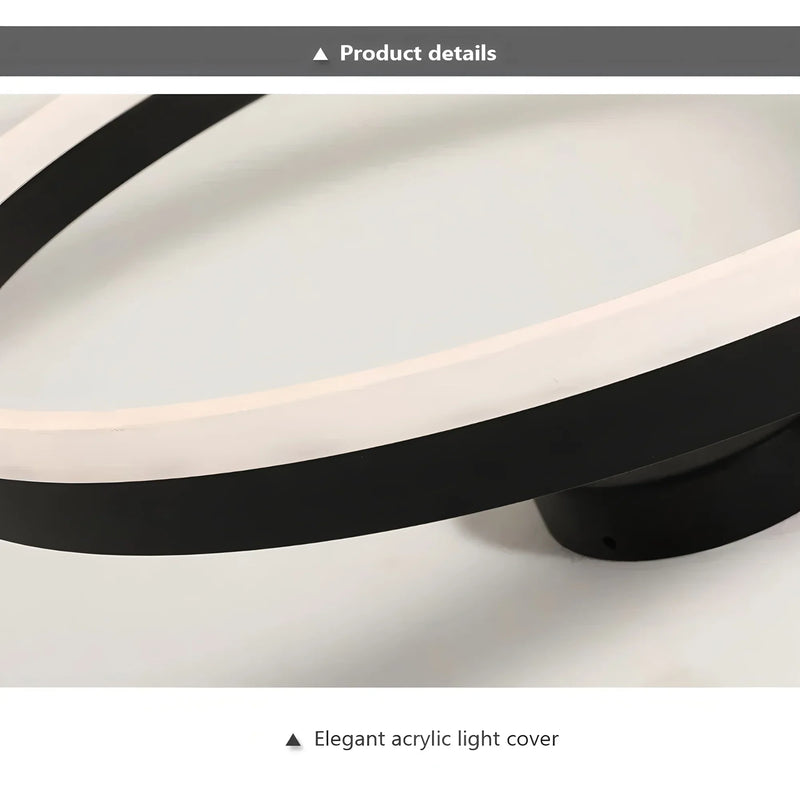 Axyaa Nordic Round Ring LED Ceiling Light Black Gloss Bedroom Fixture