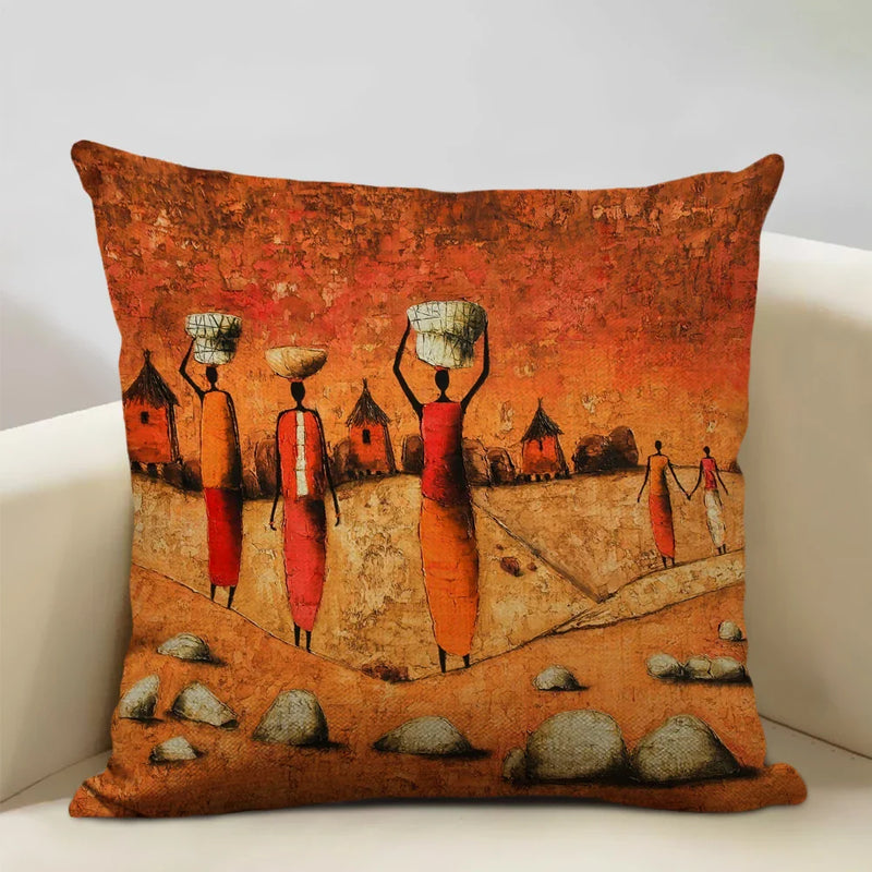 Axyaa African National Style Oil Painting Cushion Cover for Living Room Sofa Art