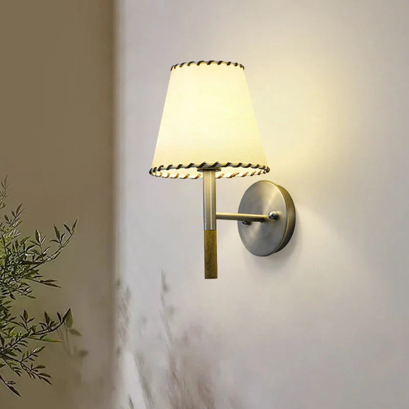Axyaa White Cloth LED Wall Lamp with Changeable Silver Metal Sconce