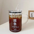 Axyaa 1000ml Glass Cups with Lid & Straw, Cute Coffee Mugs, Big Drinkware