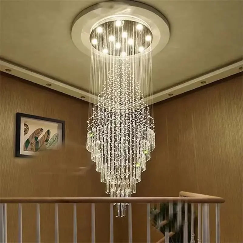 Axyaa Crystal Staircase Chandelier: Modern LED Lighting for Home, Hotel, and Restaurant