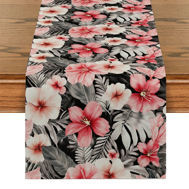 Axyaa Tropical Bamboo Flowers Table Runner for Dining and Party Decor