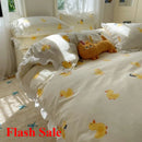 Axyaa Floral Leaf Queen Duvet Set - 4Pc Luxury Washed Cotton Bedding