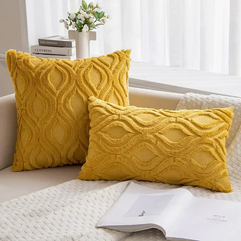 Axyaa Soft Plush Faux Wool Yellow Pillow Covers for Sofa Living Room
