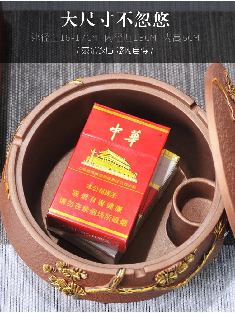 Axya Decorative Ashtray with Lid - Chinese Retro Style for Home and Office